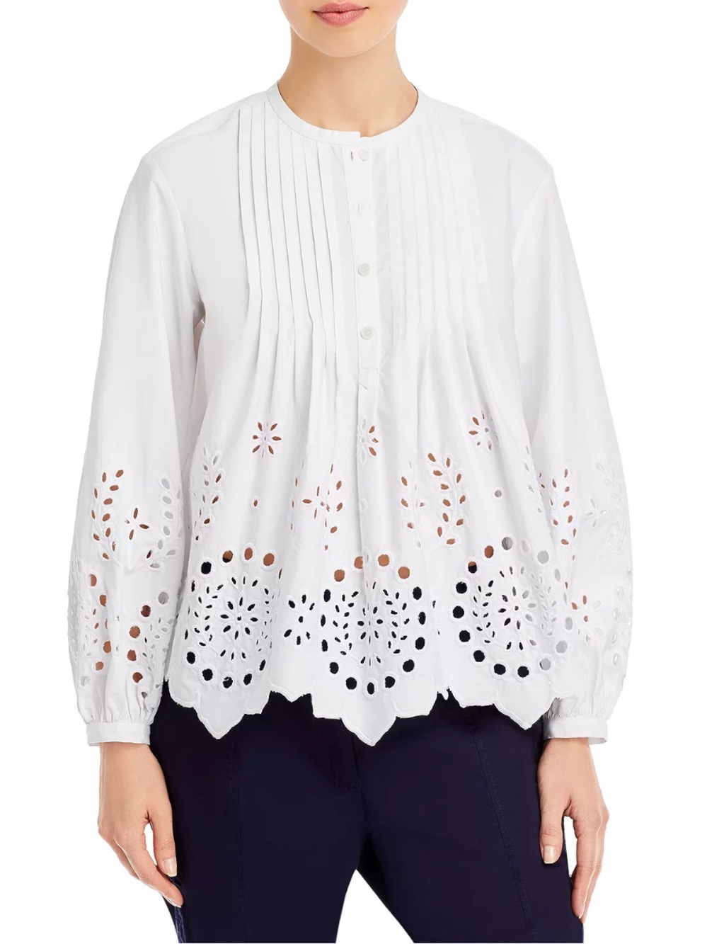 Derek Lam 10 Crosby Calvert Eyelet Blouse White 2 NWOT Scallop Boho Cotton Top